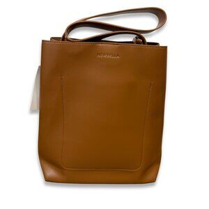Newbella Cognac Faux Leather Minimalist Tote Bag